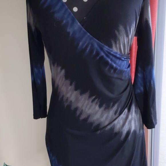 Black, blue gray faux wrap dress - Picture 2 of 4